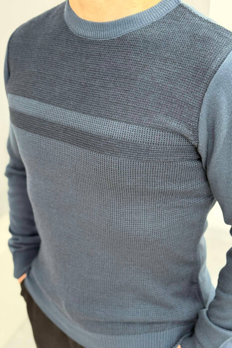 ROUND NECK ONE COLOR MEN SWEATER BLUE/BLU - 2