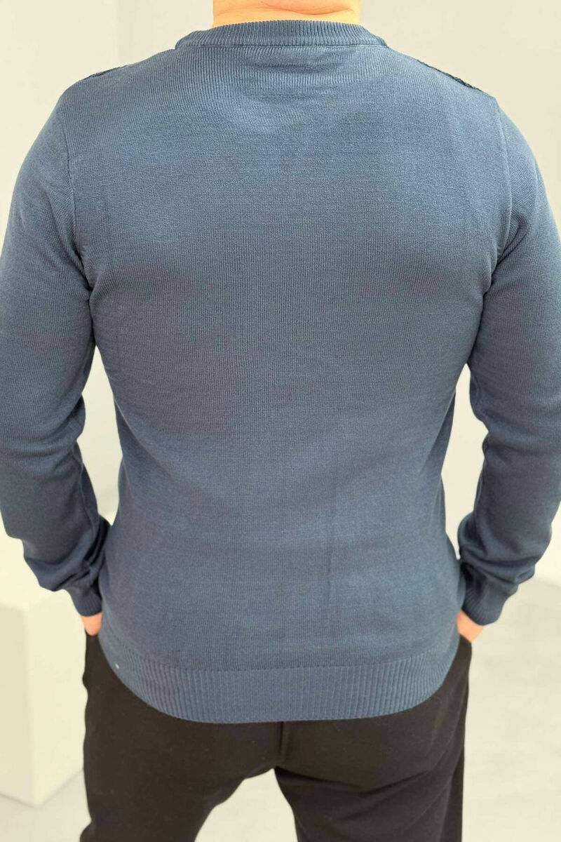 ROUND NECK ONE COLOR MEN SWEATER BLUE/BLU - 3