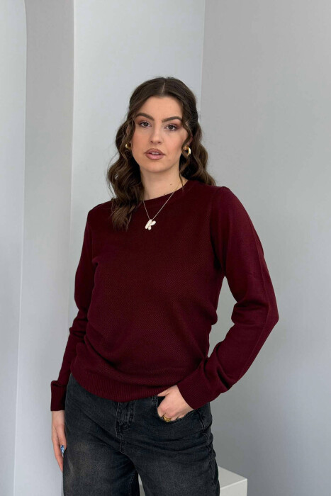 ROUND NECK ONE COLOR WOMEN SWEATER BURGUNDY/VISHNJE 