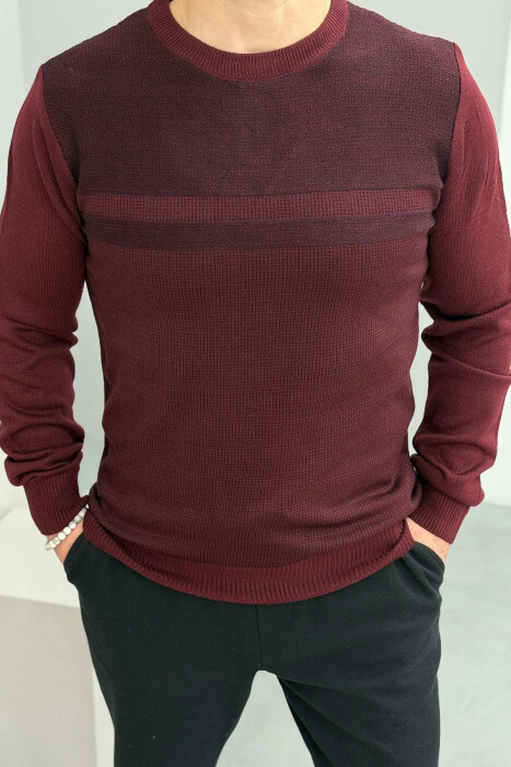 ROUND NECK ONE COLOR MEN SWEATER BURGUNDY/VISHNJE 