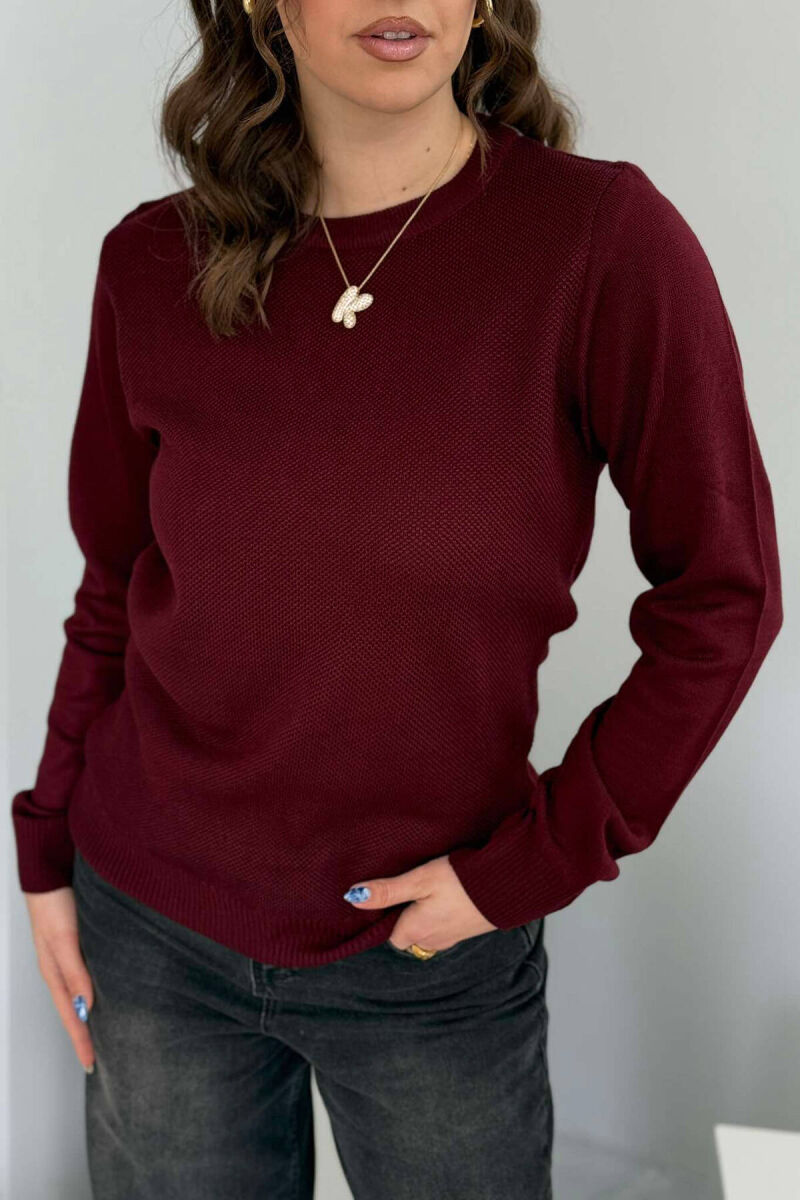 ROUND NECK ONE COLOR WOMEN SWEATER BURGUNDY/VISHNJE - 2