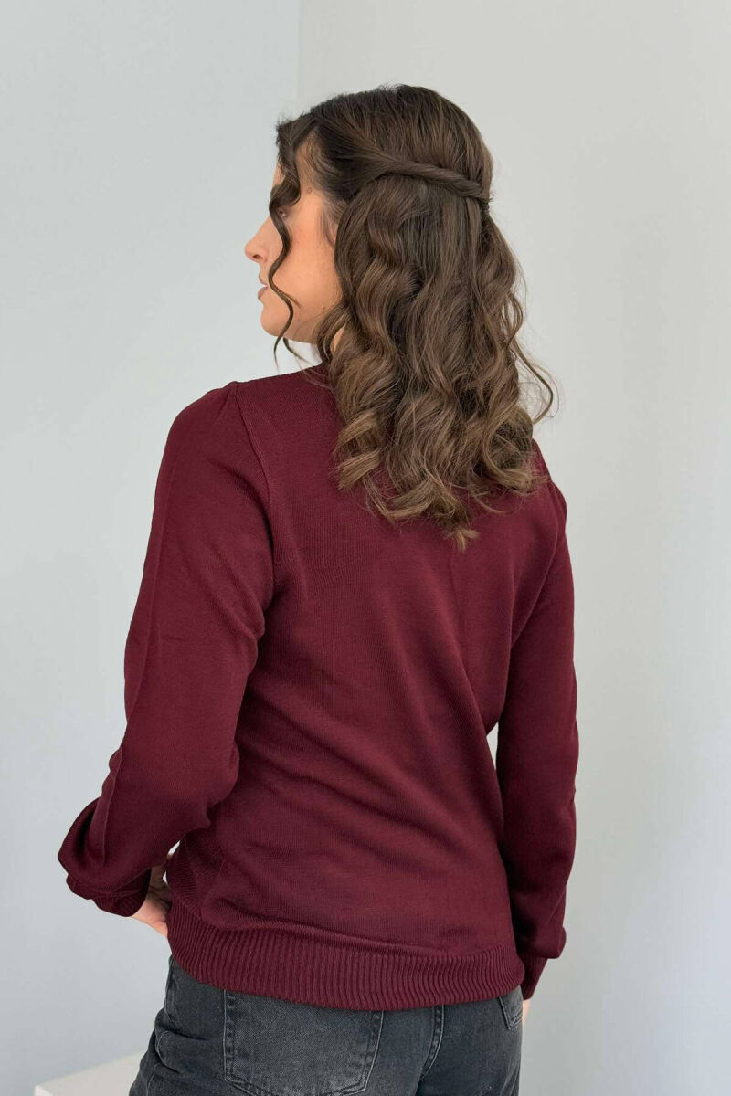 ROUND NECK ONE COLOR WOMEN SWEATER BURGUNDY/VISHNJE - 3