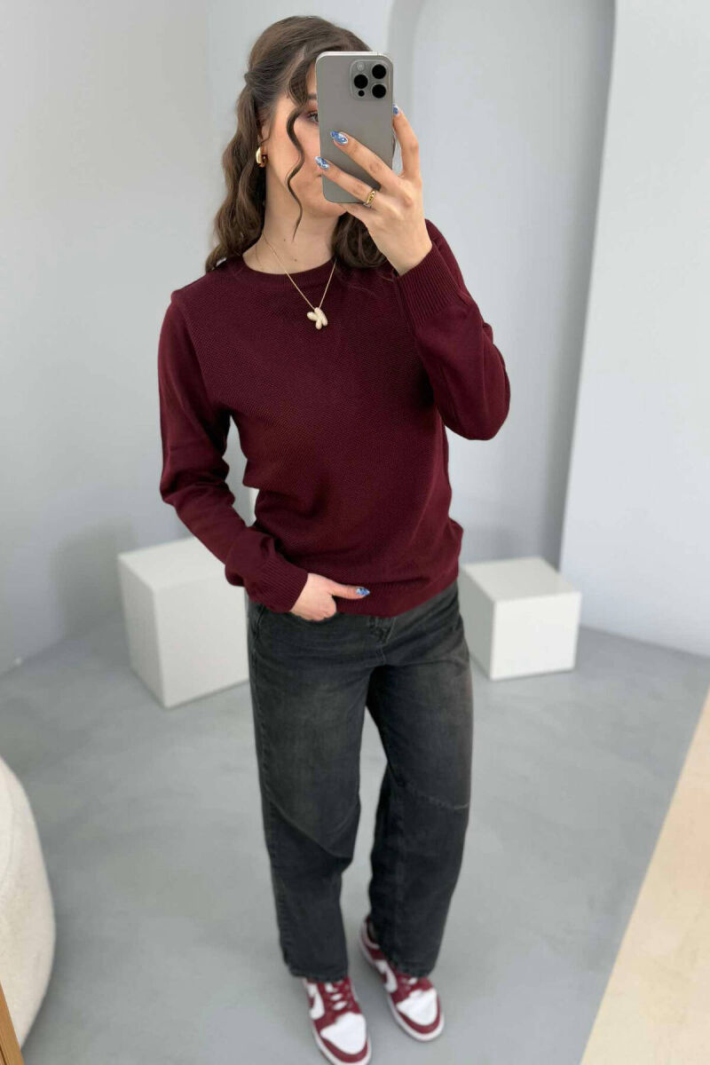 ROUND NECK ONE COLOR WOMEN SWEATER BURGUNDY/VISHNJE - 4