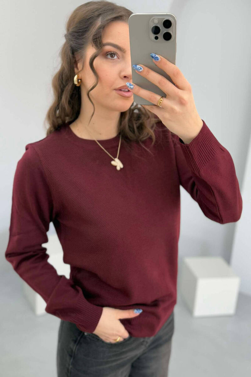 ROUND NECK ONE COLOR WOMEN SWEATER BURGUNDY/VISHNJE - 5