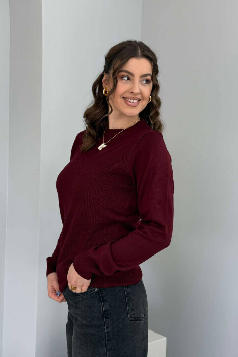 ROUND NECK ONE COLOR WOMEN SWEATER BURGUNDY/VISHNJE - 6