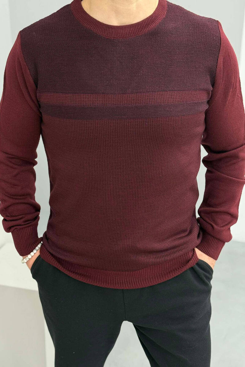 ROUND NECK ONE COLOR MEN SWEATER BURGUNDY/VISHNJE - 1