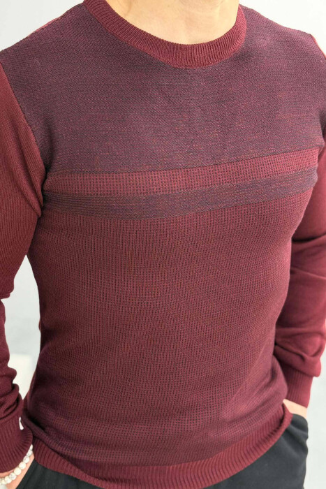 ROUND NECK ONE COLOR MEN SWEATER BURGUNDY/VISHNJE - 2