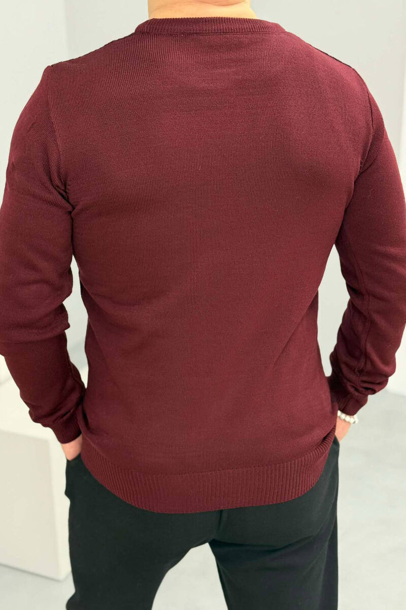 ROUND NECK ONE COLOR MEN SWEATER BURGUNDY/VISHNJE - 3