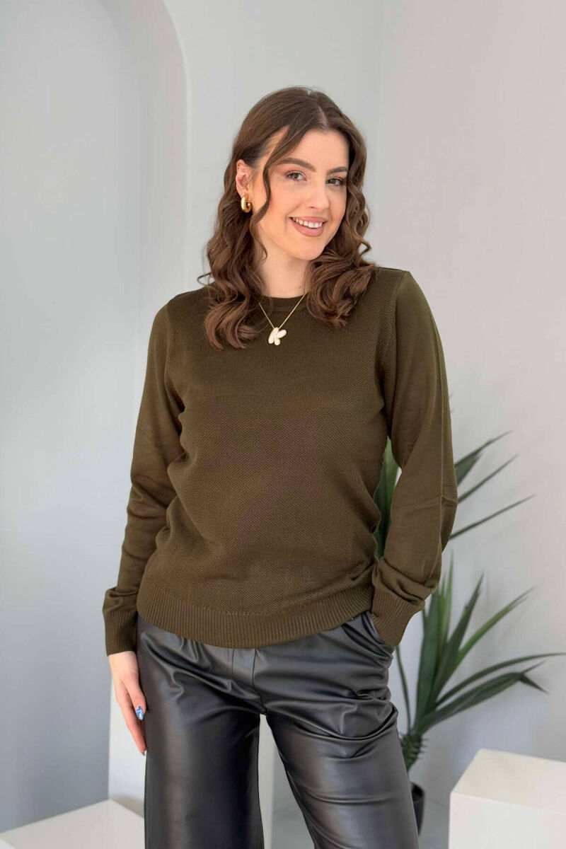 ROUND NECK ONE COLOR WOMEN SWEATER DARK GREEN/JEE - 1