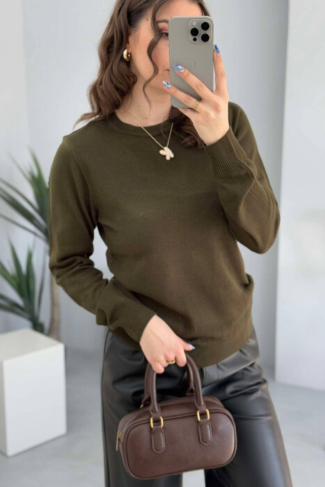 ROUND NECK ONE COLOR WOMEN SWEATER DARK GREEN/JEE - 6