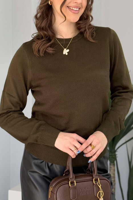 ROUND NECK ONE COLOR WOMEN SWEATER DARK GREEN/JEE - 7