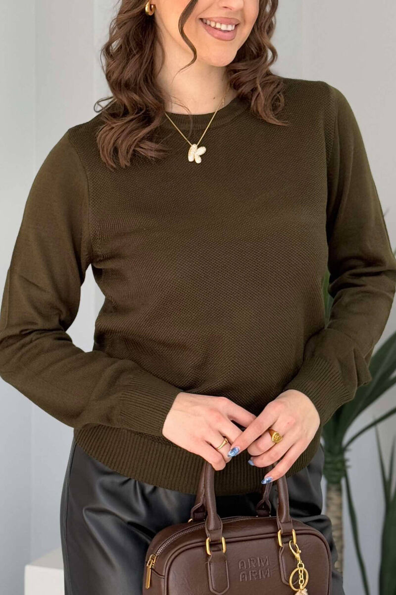 ROUND NECK ONE COLOR WOMEN SWEATER DARK GREEN/JEE - 7