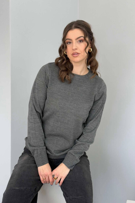 ROUND NECK ONE COLOR WOMEN SWEATER DARK GREY/GEE 