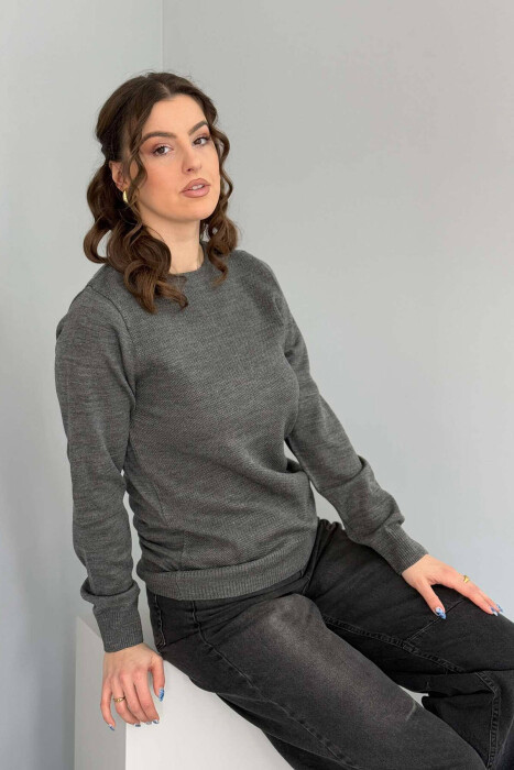 ROUND NECK ONE COLOR WOMEN SWEATER DARK GREY/GEE - 2