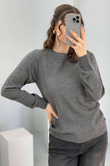 ROUND NECK ONE COLOR WOMEN SWEATER DARK GREY/GEE - 4