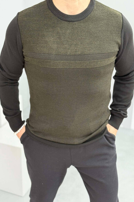 ROUND NECK ONE COLOR MEN SWEATER GREEN/JESHILE 