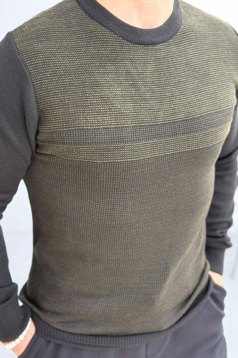 ROUND NECK ONE COLOR MEN SWEATER GREEN/JESHILE - 2