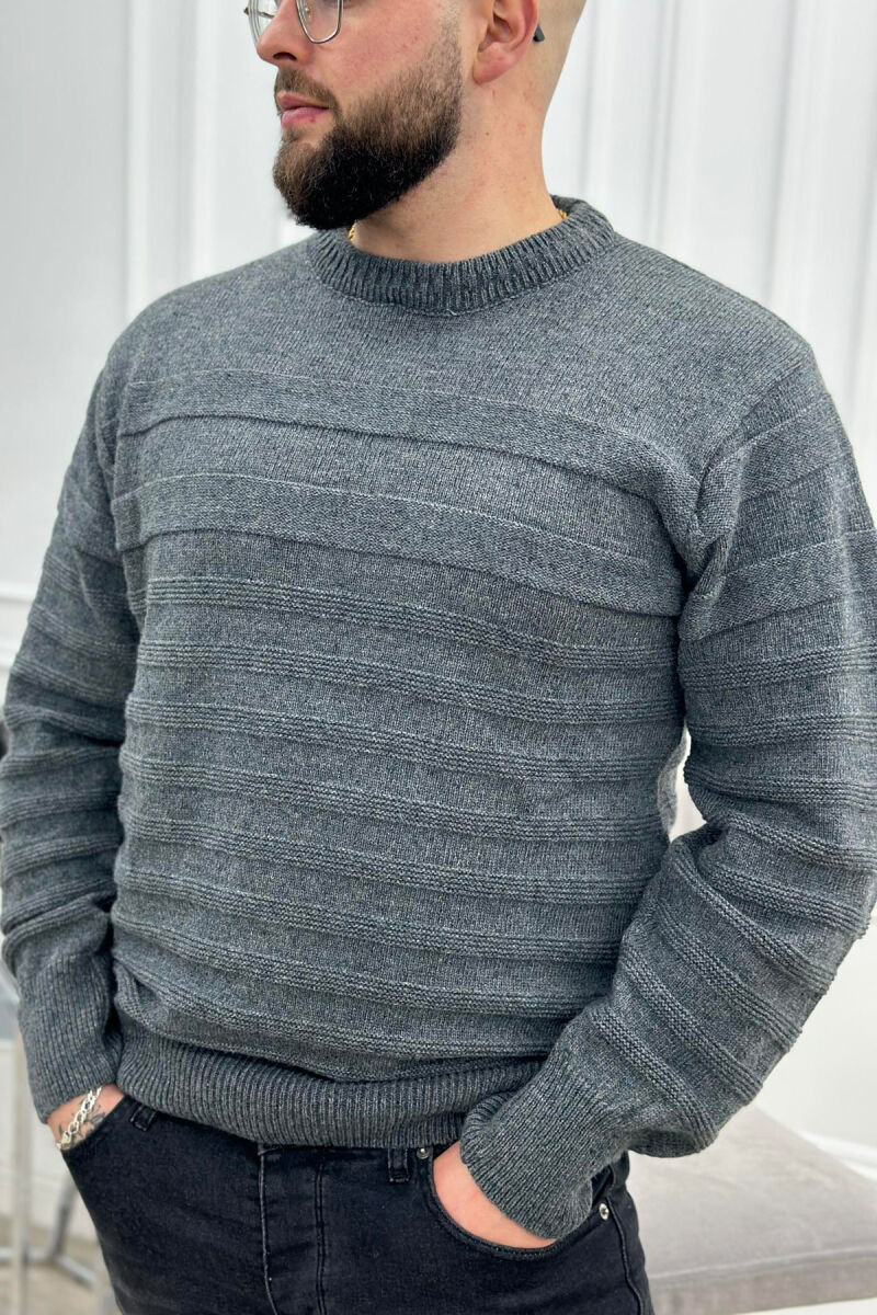 ROUND NECK ONE COLOR MEN SWEATER GREY/GRI - 2