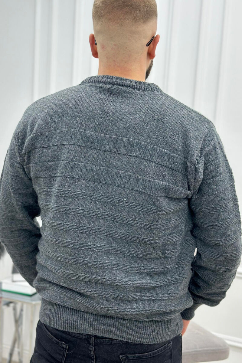 ROUND NECK ONE COLOR MEN SWEATER GREY/GRI - 3