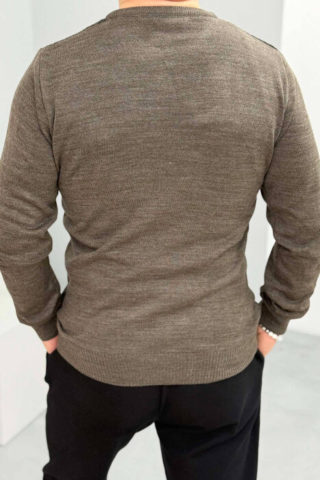 ROUND NECK ONE COLOR MEN SWEATER LIGHT BROWN/KAZB - 2