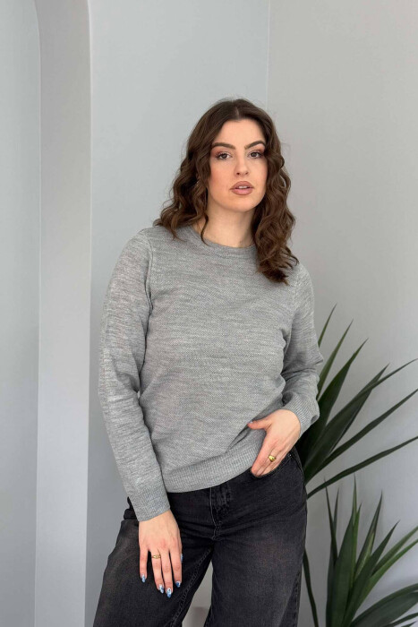 ROUND NECK ONE COLOR WOMEN SWEATER LIGHT GREY/GZ 