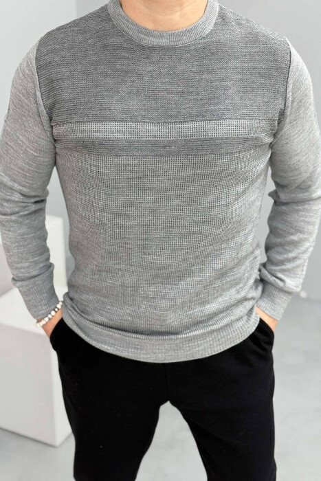 ROUND NECK ONE COLOR MEN SWEATER LIGHT GREY/GZ 