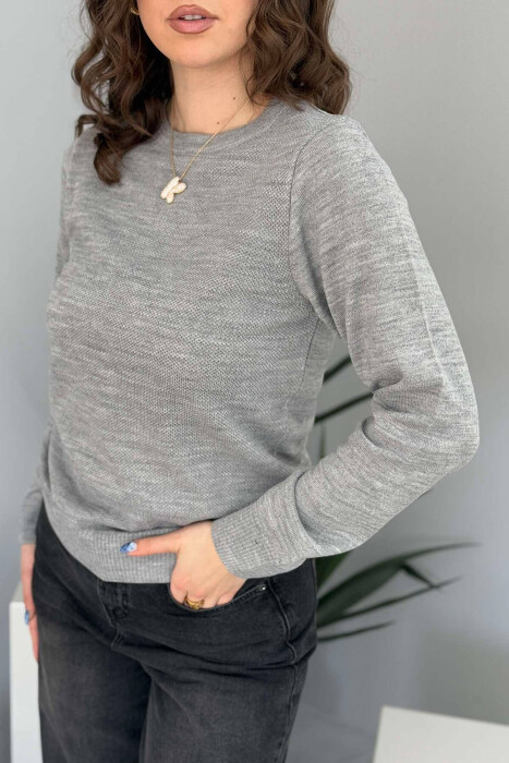 ROUND NECK ONE COLOR WOMEN SWEATER LIGHT GREY/GZ - 4