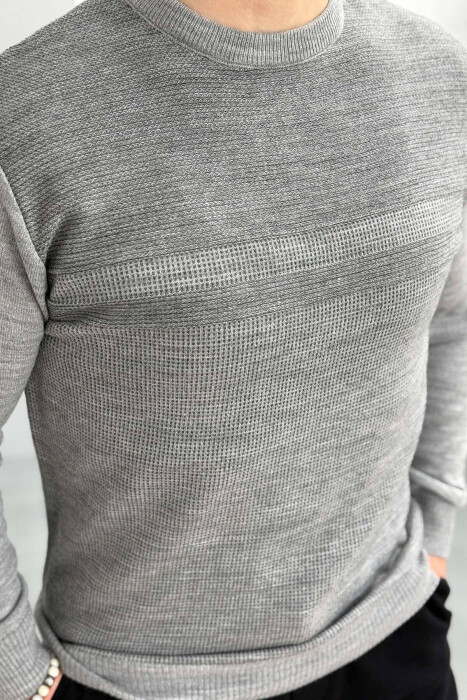 ROUND NECK ONE COLOR MEN SWEATER LIGHT GREY/GZ - 2