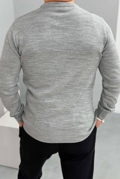 ROUND NECK ONE COLOR MEN SWEATER LIGHT GREY/GZ - 3