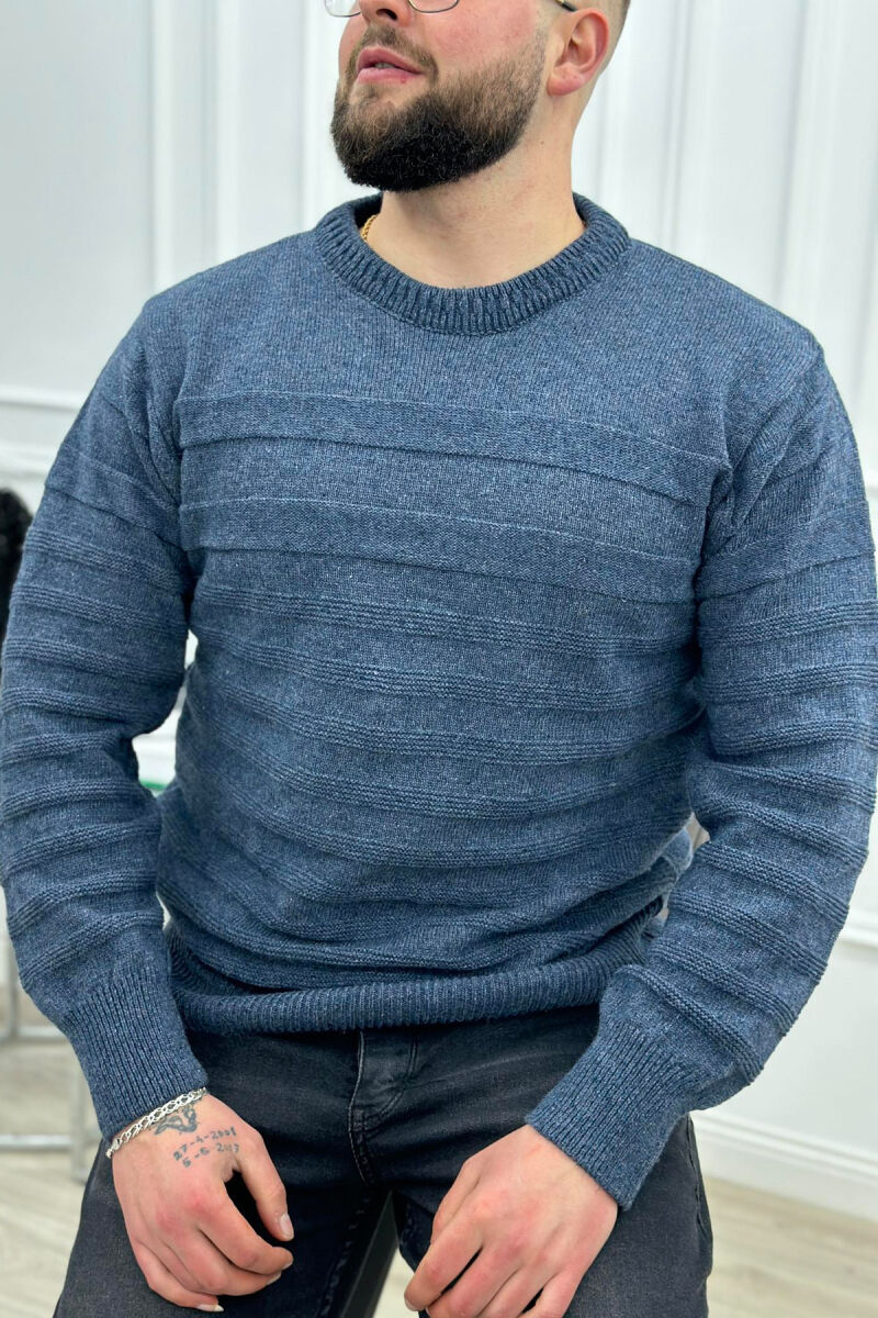 ROUND NECK ONE COLOR MEN SWEATER LIGHTBLUE/BZ - 1