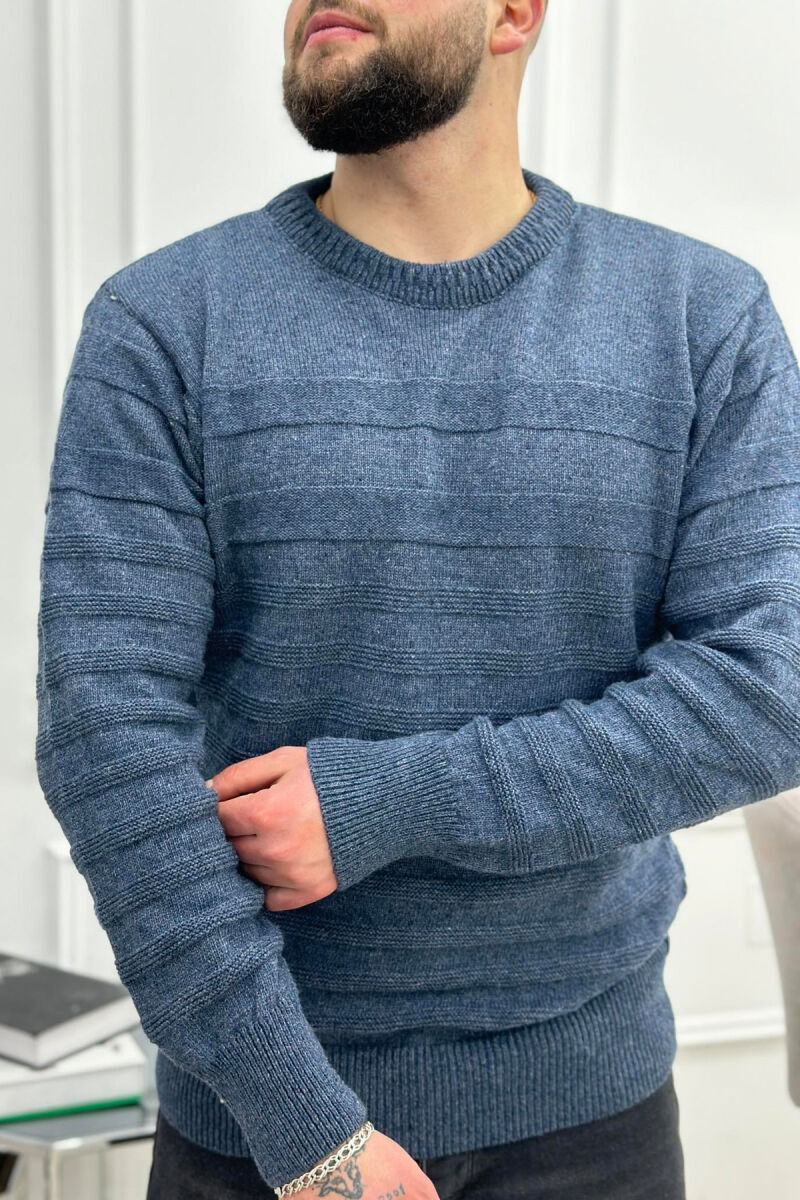 ROUND NECK ONE COLOR MEN SWEATER LIGHTBLUE/BZ - 3