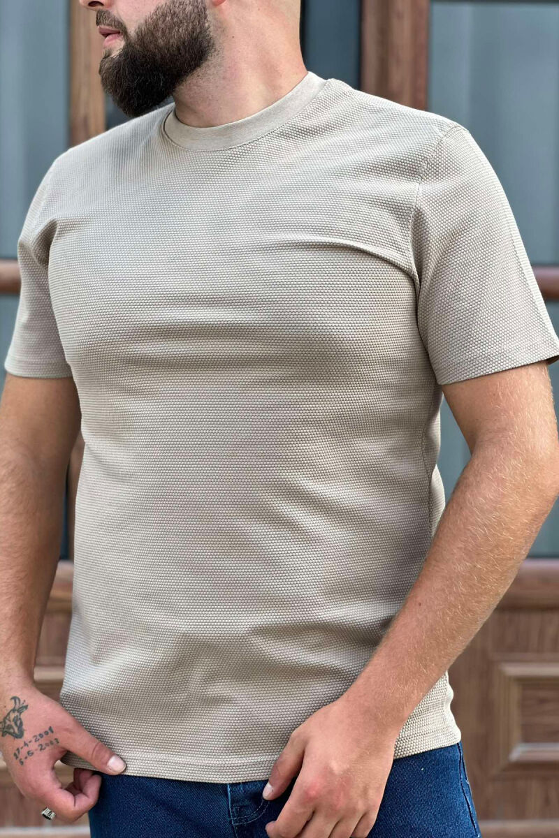 ROUND NECK ONE COLOR MEN T-SHIRT BEIGE/BEZHE - 3