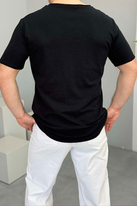 ROUND NECK ONE COLOR MEN T-SHIRT BLACK/ E ZEZE - 3