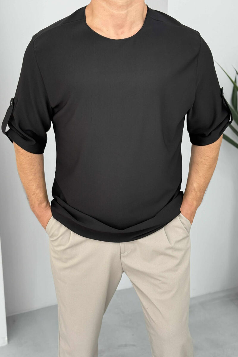 ROUND NECK ONE COLOR MEN T-SHIRT BLACK/ E ZEZE - 1