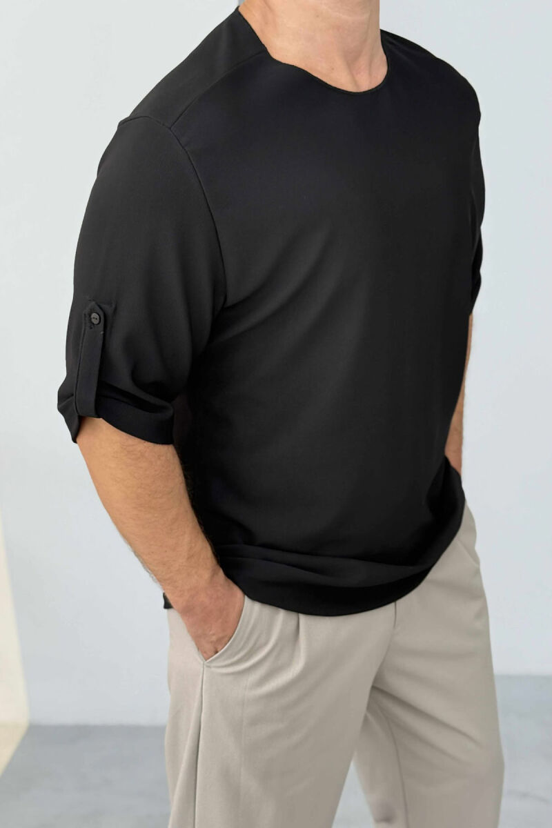 ROUND NECK ONE COLOR MEN T-SHIRT BLACK/ E ZEZE - 2