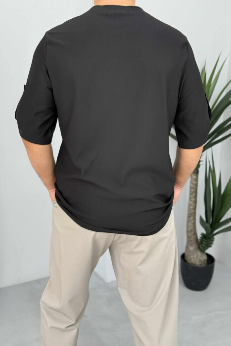 ROUND NECK ONE COLOR MEN T-SHIRT BLACK/ E ZEZE - 3