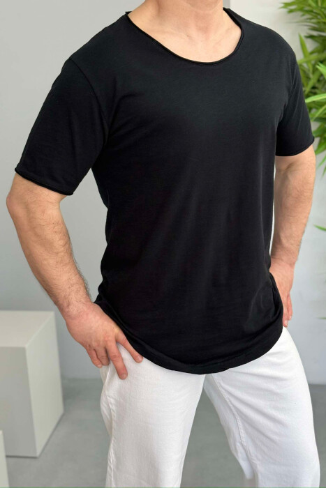 ROUND NECK ONE COLOR MEN T-SHIRT BLACK/ E ZEZE 