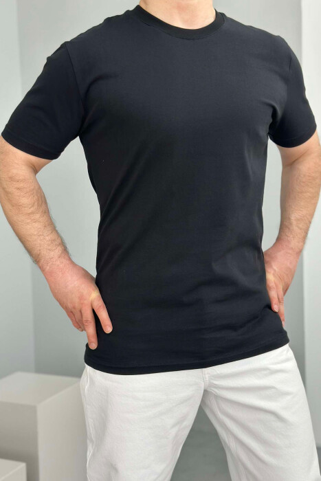 ROUND NECK ONE COLOR MEN T-SHIRT BLACK/ E ZEZE 