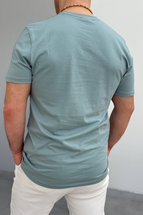 ROUND NECK ONE COLOR MEN T-SHIRT BLUE STONE/GK - 4