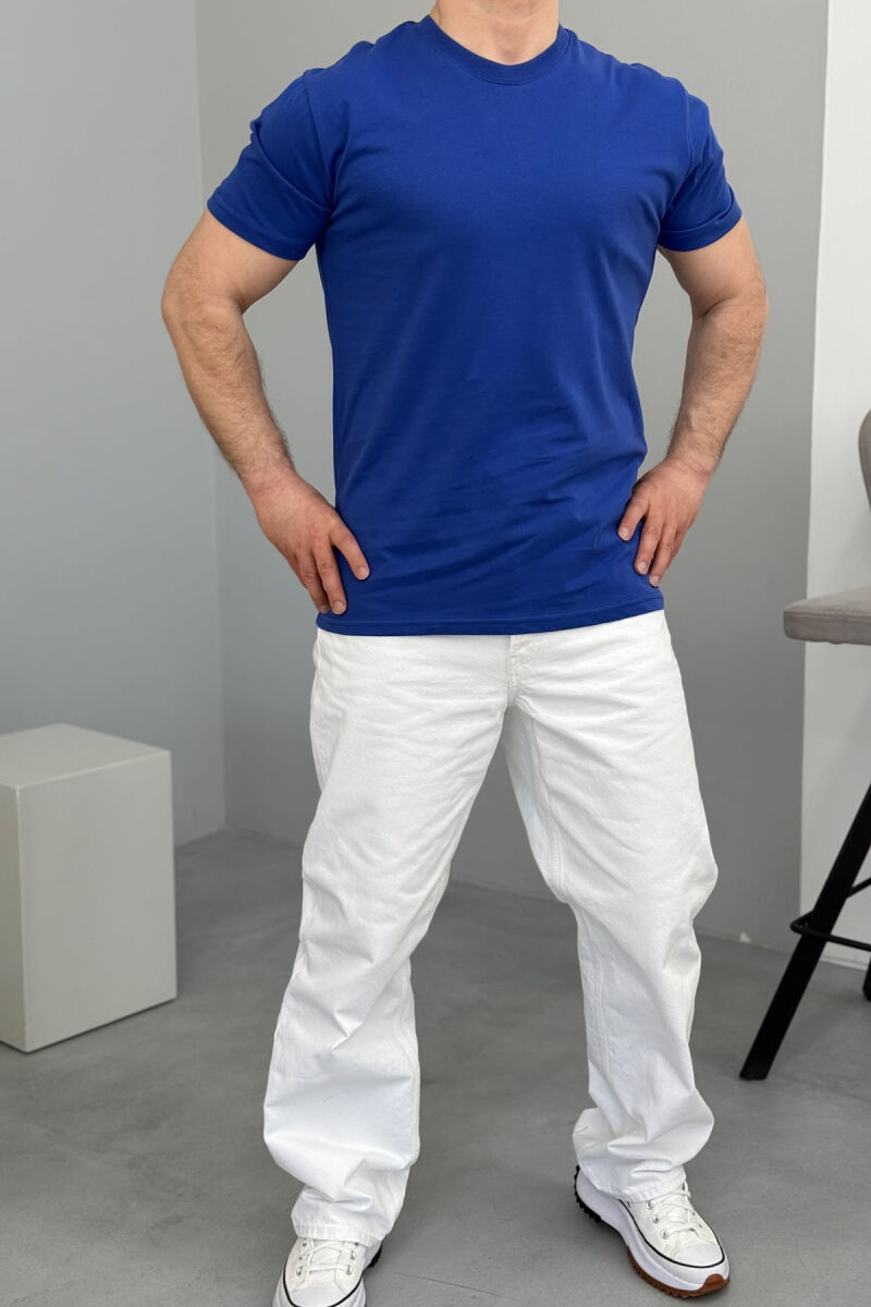 ROUND NECK ONE COLOR MEN T-SHIRT BLUE/BLU - 2
