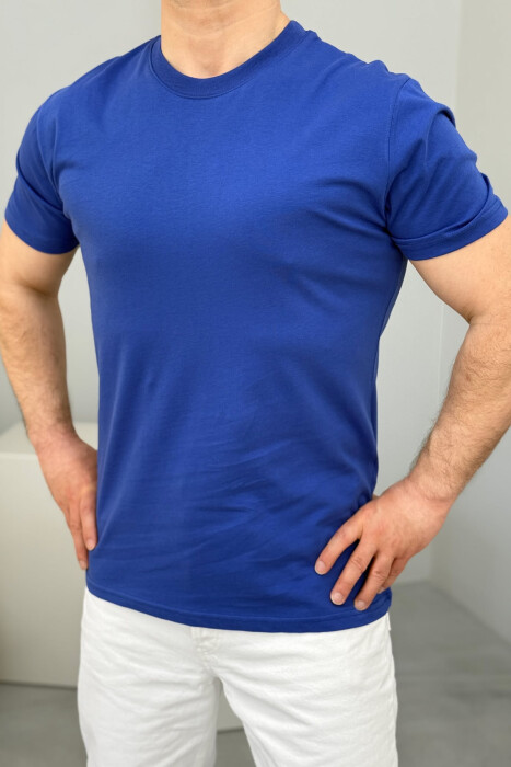 ROUND NECK ONE COLOR MEN T-SHIRT BLUE/BLU - 3
