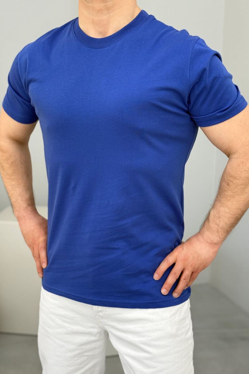 ROUND NECK ONE COLOR MEN T-SHIRT BLUE/BLU - 3