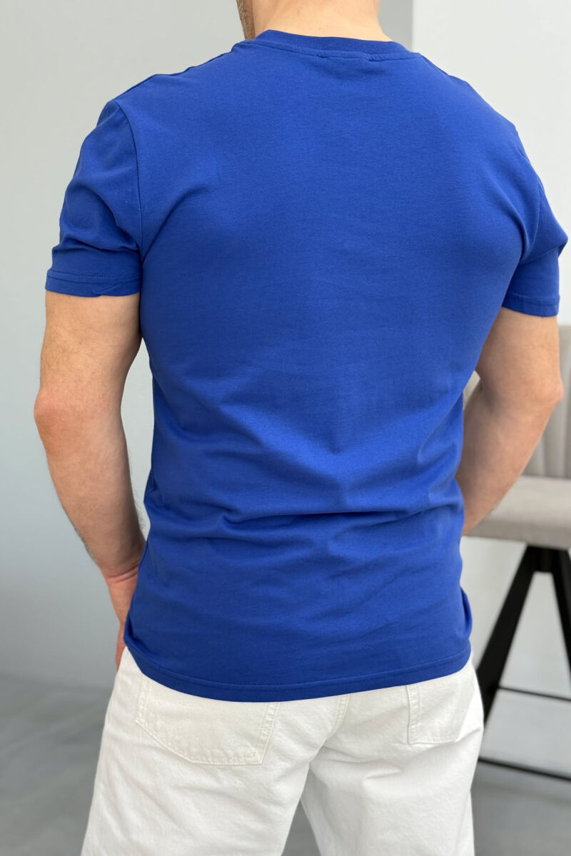 ROUND NECK ONE COLOR MEN T-SHIRT BLUE/BLU - 4