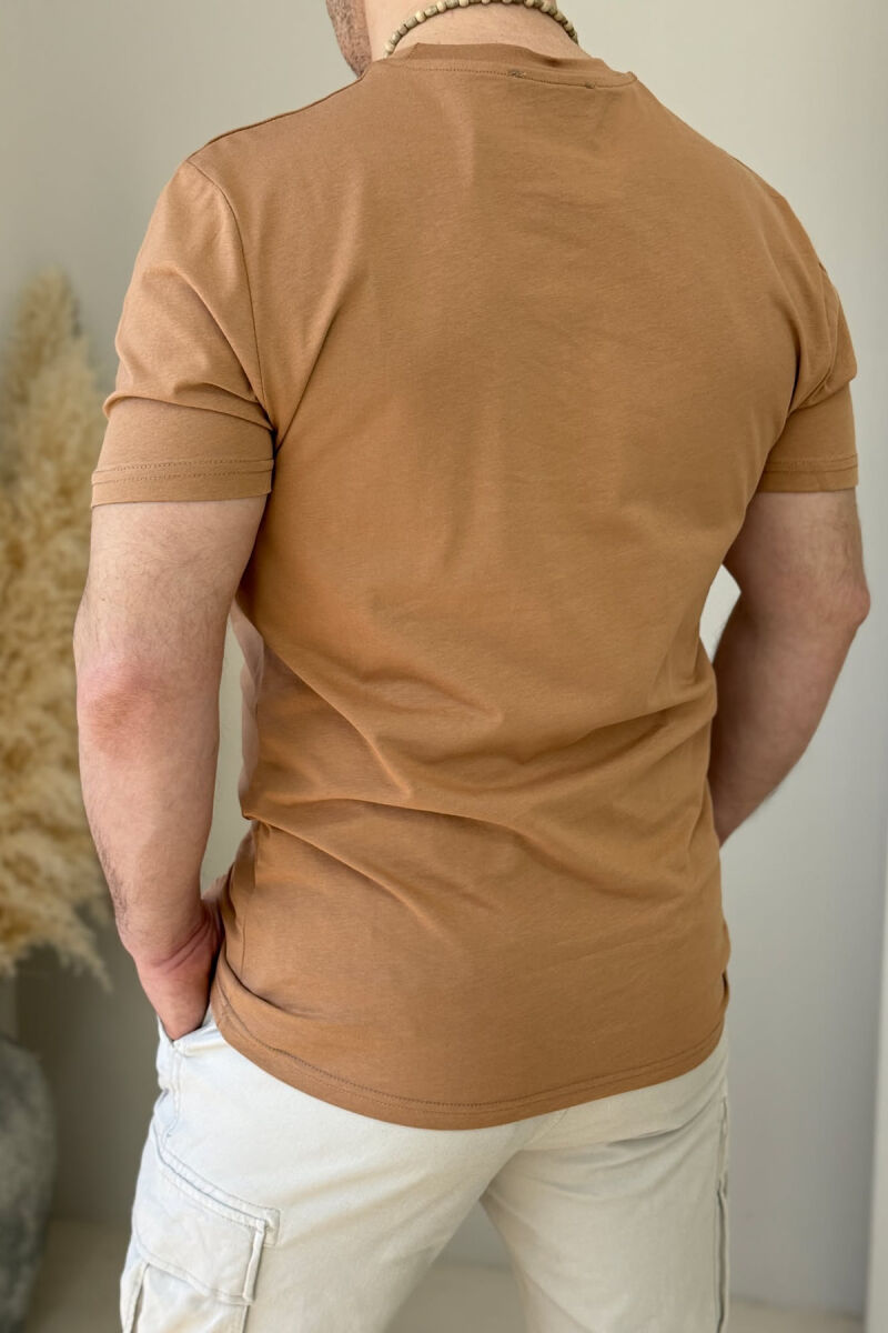 ROUND NECK ONE COLOR MEN T-SHIRT BROWN/KAFE - 4