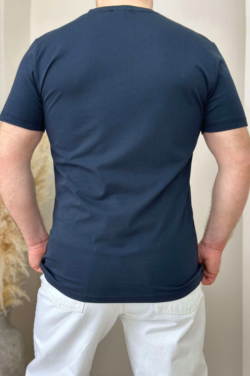 ROUND NECK ONE COLOR MEN T-SHIRT DARK BLUE/BEE - 2