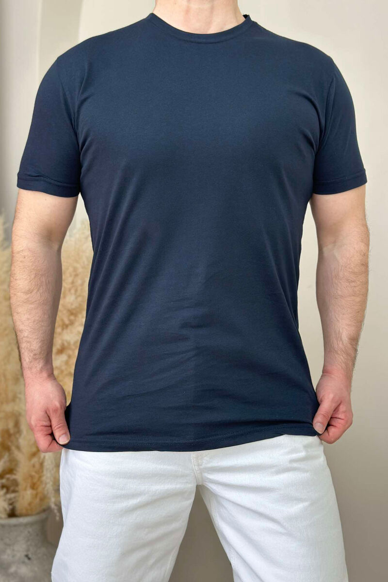 ROUND NECK ONE COLOR MEN T-SHIRT DARK BLUE/BEE - 3