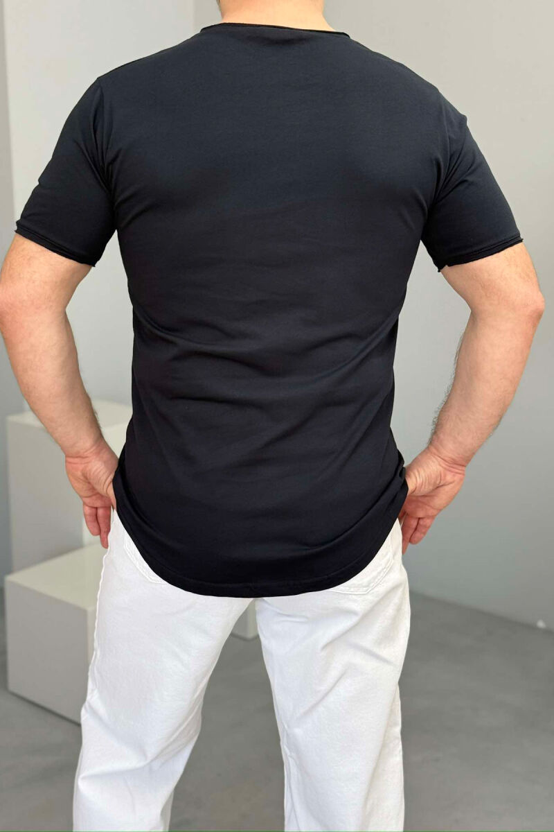 ROUND NECK ONE COLOR MEN T-SHIRT DARK BLUE/BEE - 3