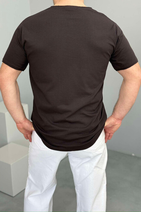 ROUND NECK ONE COLOR MEN T-SHIRT DARK BROWN/KAE - 2