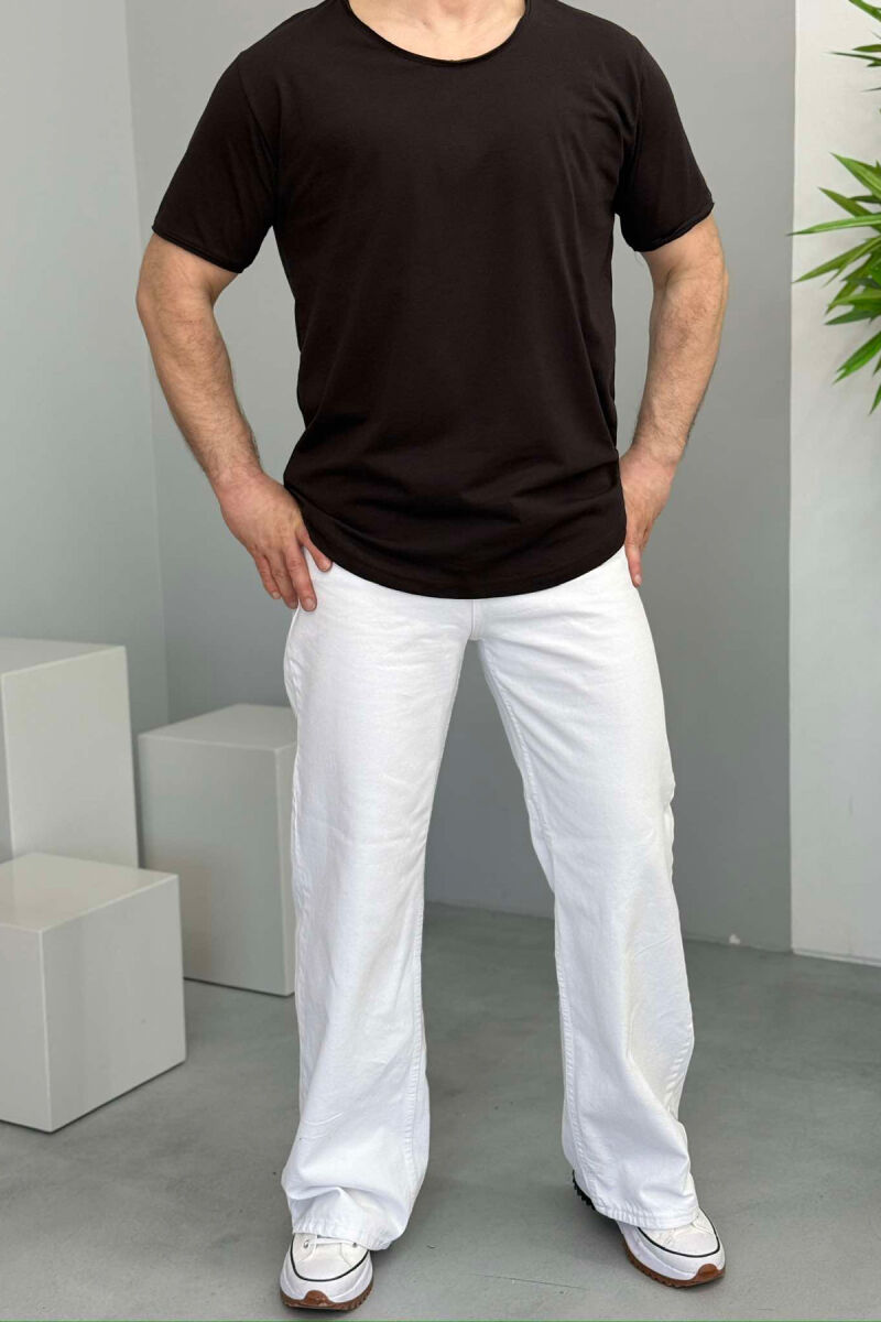 ROUND NECK ONE COLOR MEN T-SHIRT DARK BROWN/KAE - 3