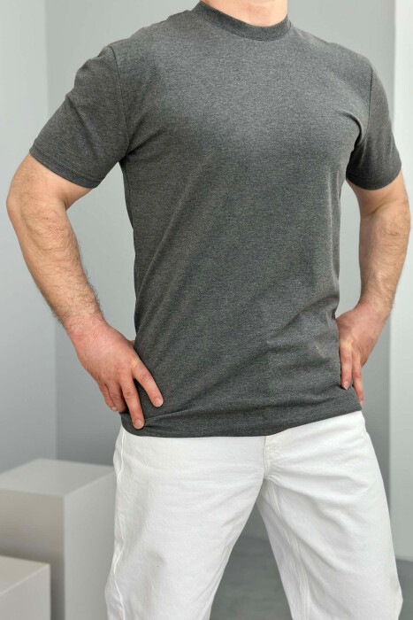ROUND NECK ONE COLOR MEN T-SHIRT DARK GREY/GEE 